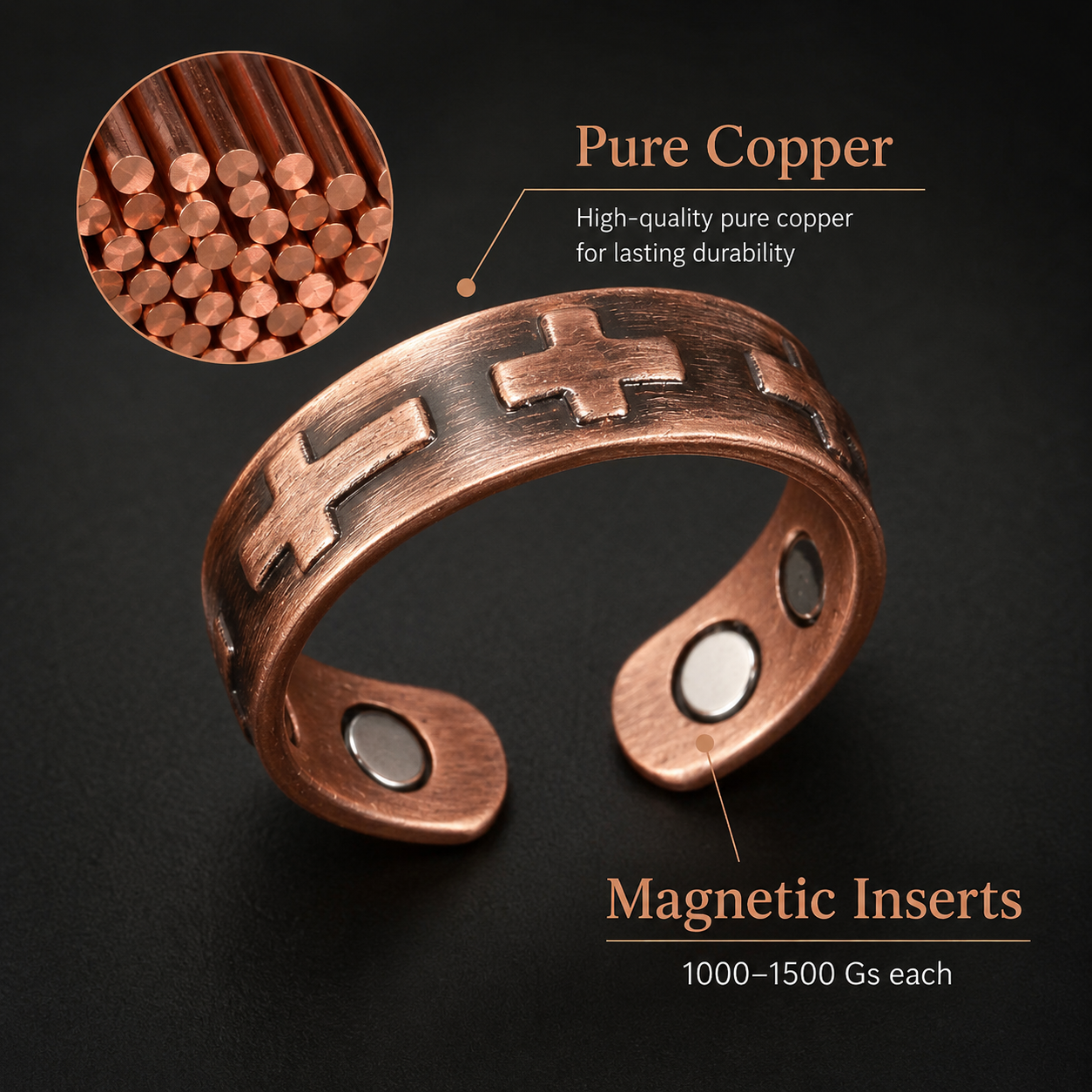 Cross Vintage Copper Ring
